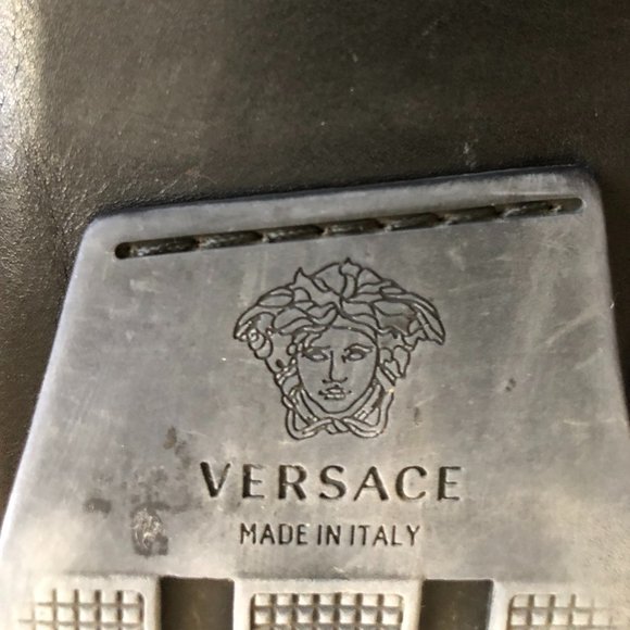 Versace Gold Medusa Black Suede & Patent Leather Loafers with Gold Hardware